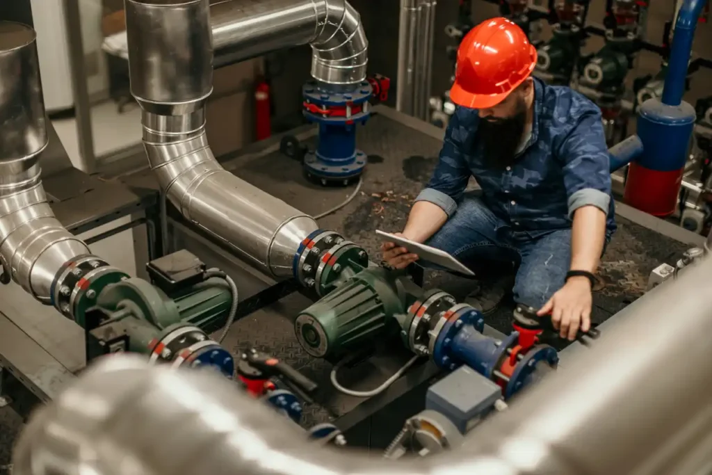 factory worker performing maintenance checklist